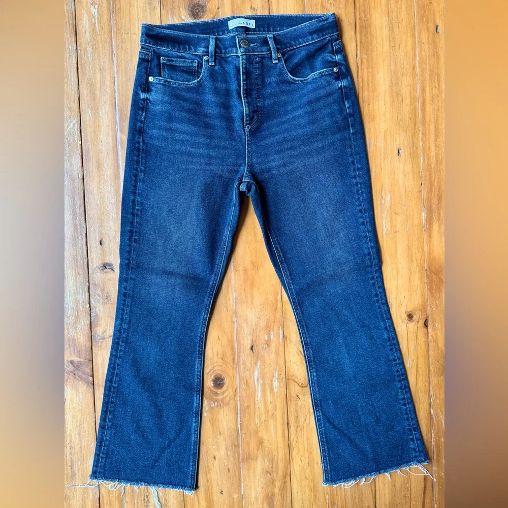 LOFT Dark Blue Raw-Hem Kick Crop High Waist Jeans Size 29, 8 - Picture 2 of 6